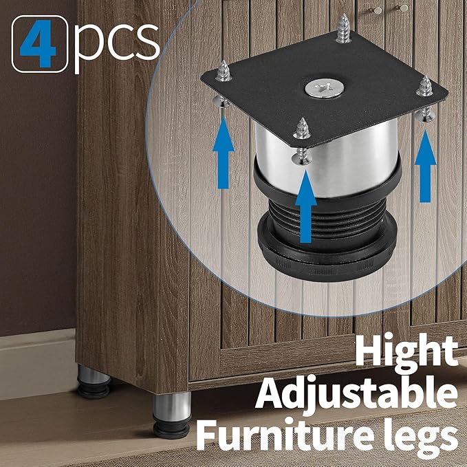 2 Inch Metal Furniture Legs Stainless Steel Adjustable Legs Silver Table Legs