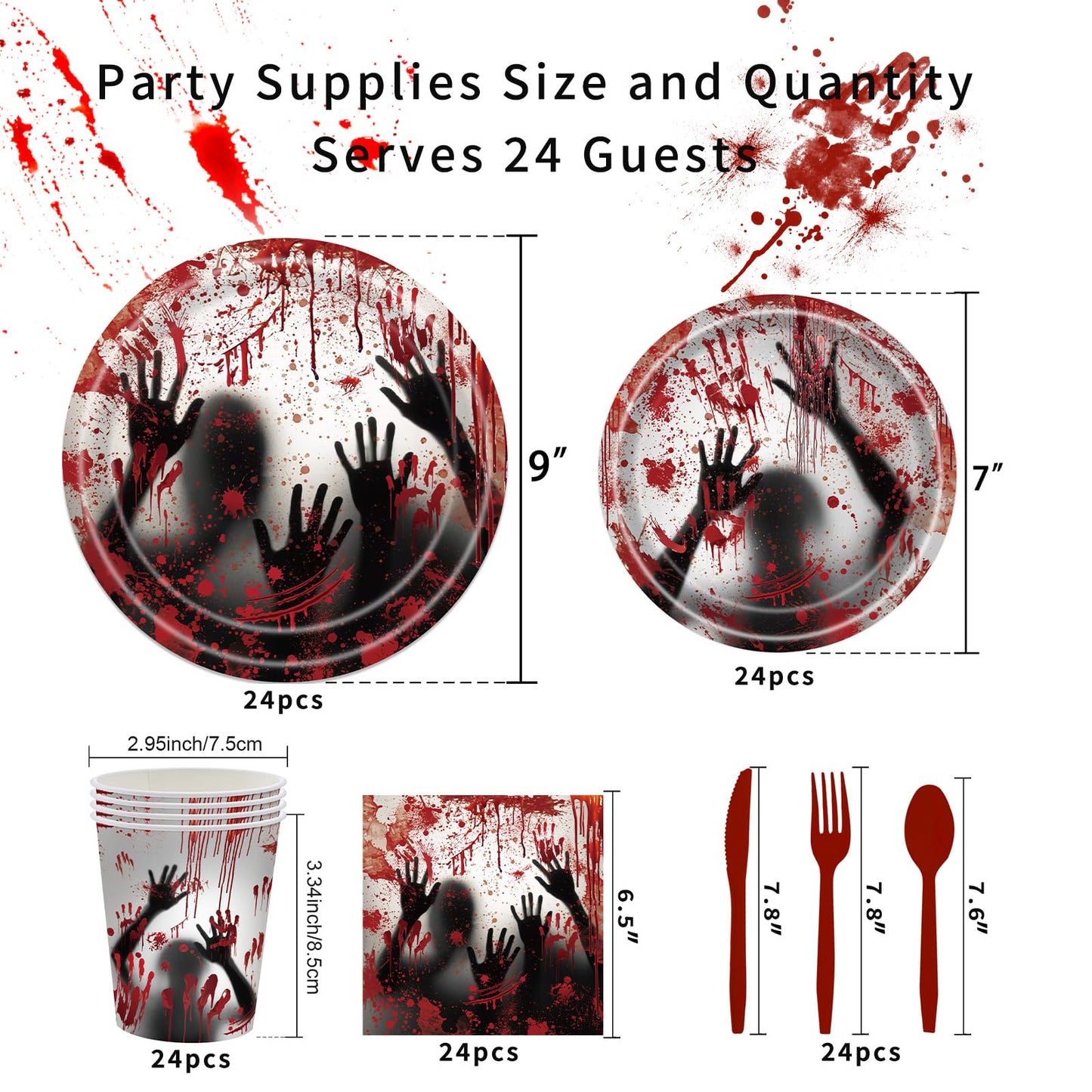 AWLZJZQA 168 Pcs Bloody Halloween Supplies Serve 24 Zombie Horror Halloween Birthday Party Decorations Scream Bloody Good Time Party Plates and Napkins Dinnerware Set Horror Movie Decorations