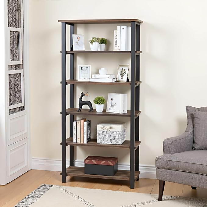 Alaterre Furniture Pomona Living Room 6-Tier Solid Wood Bookcase