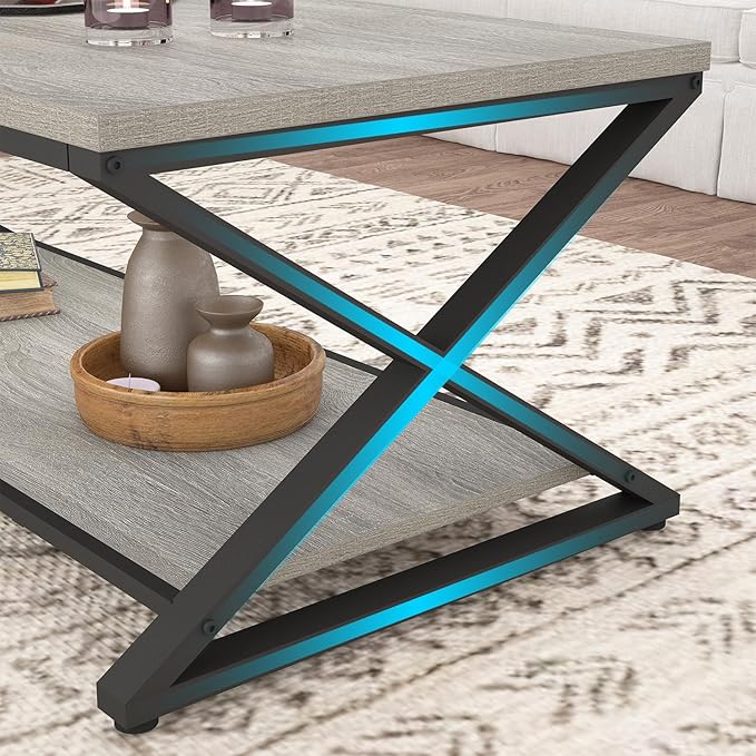 HSH Rustic Grey Coffee Table, Modern Minimalist Living Room Table
