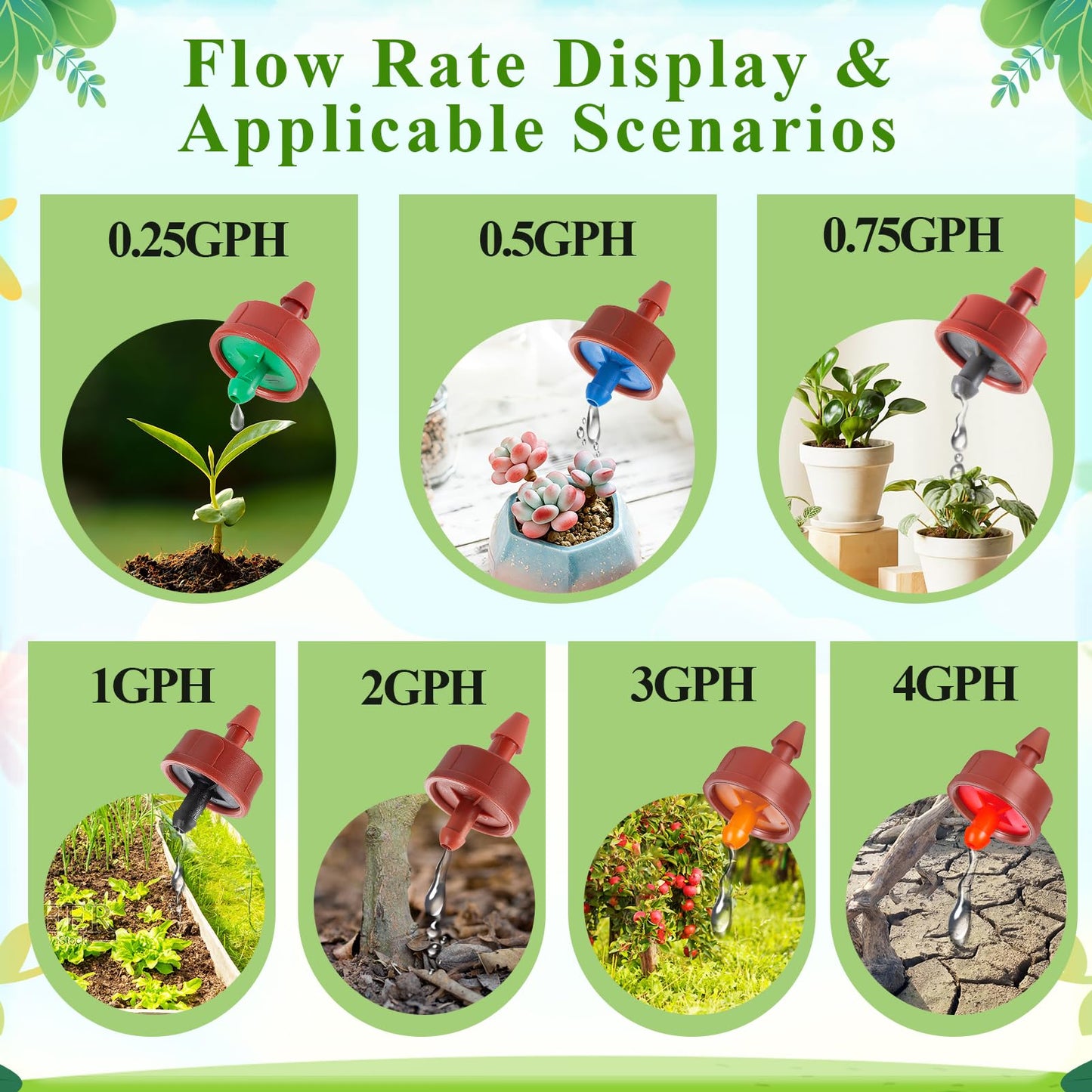 FULAIERGD 60Pcs 3 GPH Pressure Compensating Irrigation Drippers, Watering Spot GPH Dripper Drip Emitters Heads Constant Flow Outlet Heads for 1/4 Inch Irrigation Tubing for Garden Irrigation System