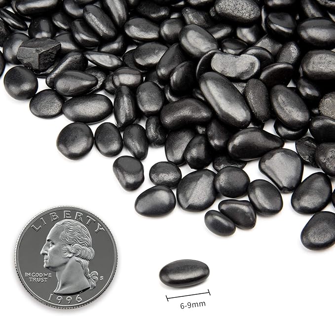 Black Small Pebbles - Decorative Gravel Rock Plant Stones,3/8" Natural Polished Stones Succulent Gravel,Pebbles Gravel for Bamboo Plants,Succulent,Home Decor,Landscaping,Vase Fillers.