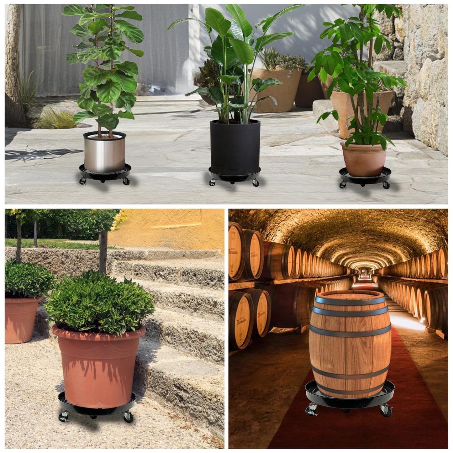 AyaLight 2 Pack Metal Plant Caddy With Wheels 12 Inch Black, Round Rolling Heavy Duty Plant Dolly, Heavy Plant Pot Mover Outdoors or Indoors, The Metal Wheel Can Rotate 360 Degrees or Lockable.