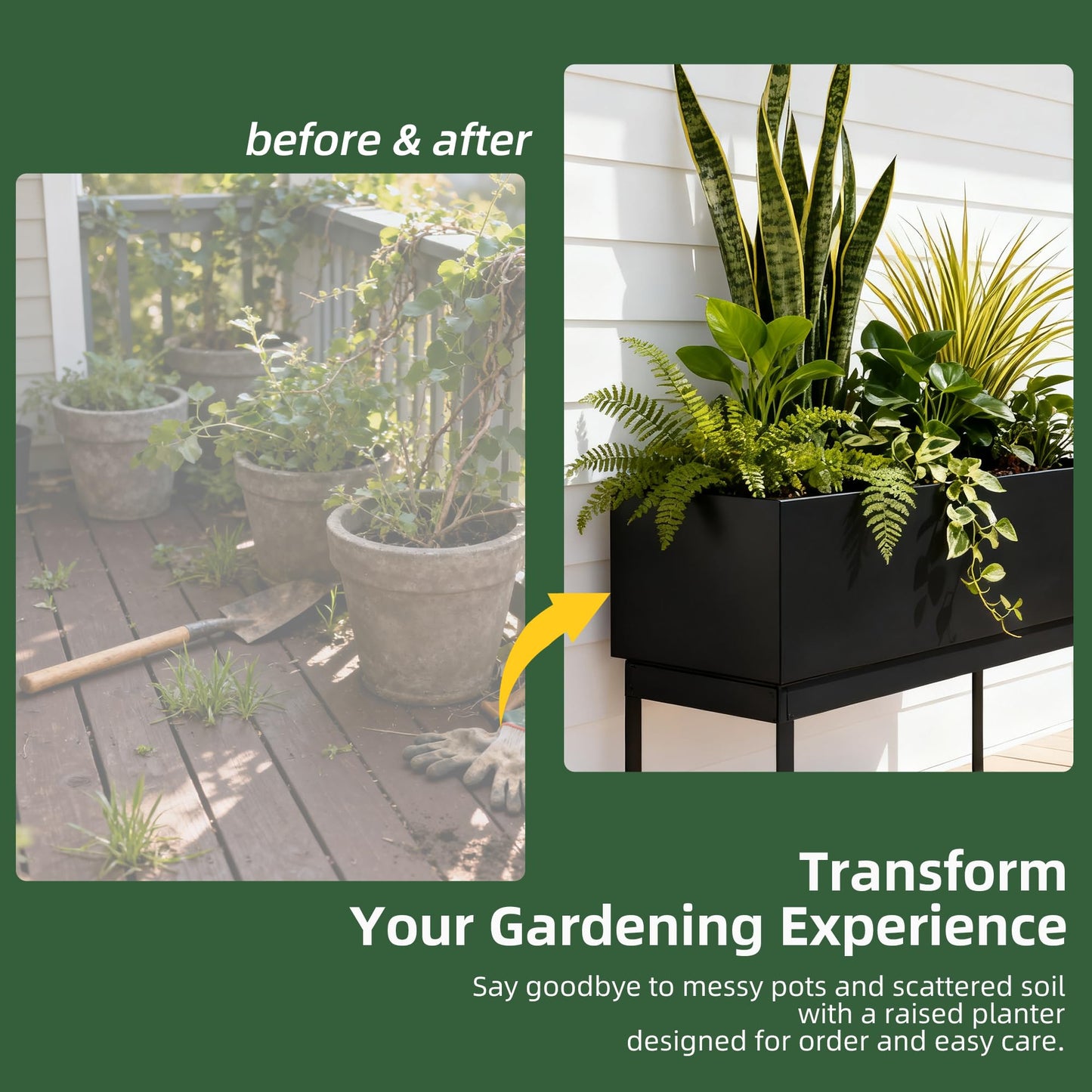 Worth Set of 2 Raised Metal Planter Box with Legs, Large & Small Matte Black Galvanized Steel Elevated Garden Beds with Drainage Hole & Plug for Vegetables, Flowers & Herbs, Indoor & Outdoor Use