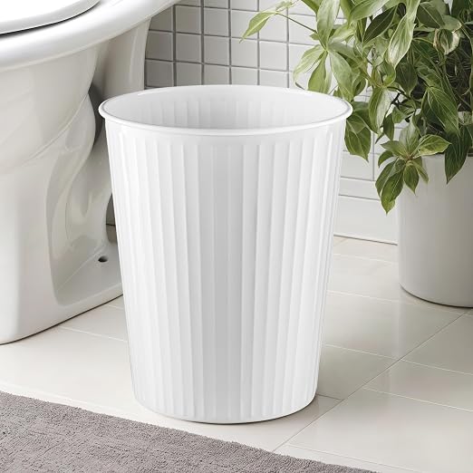 Monarch Abode Metal Bathroom Trash Can – Waste Basket for Bedroom, Office Desk, & Dorm, Handcrafted Ridge Embossed, Durable Decorative White Small Trash Can Bathroom Garbage Bin Wastebasket