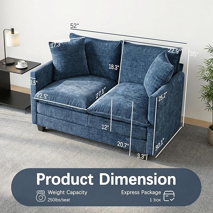 Loveseat Sofa, Comfy Chenille Small Couch