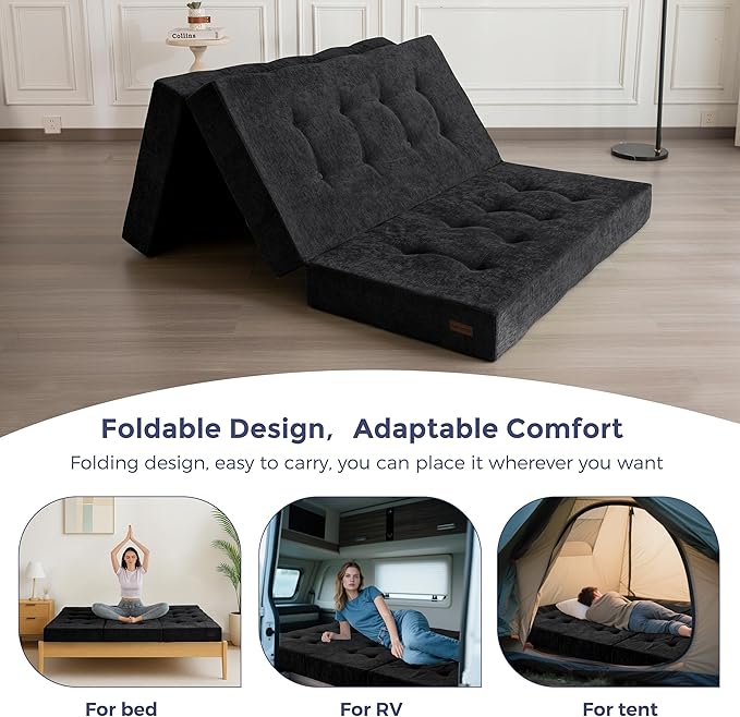 MAXYOYO 6" Folding Sofa Bed for Floor, Tufted Tri-Fold Floor Mattress