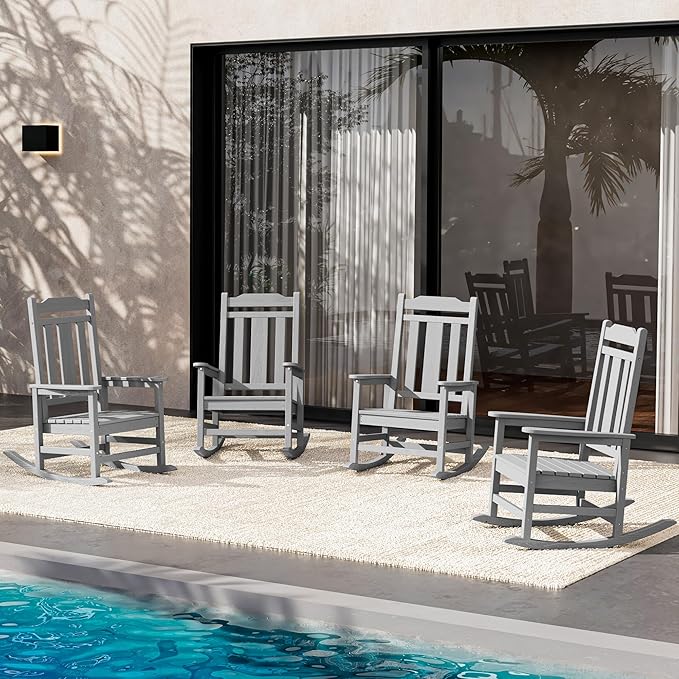 SERWALL Oversized Rocking Chair Set of 4 Outdoor, HDPE Outdoor Rocking Chair