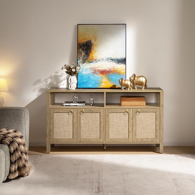 SICOTAS Rattan TV Stand for Television up to 65 Inch