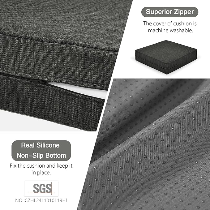 baibu Extra Large Dual-Layer Gel Memory Foam Recliner Cushions for Elderly, 20x20x5 Inch Thick Non-Slip Recliner Seat Cushion Suitable for Couch for Easy to Stand Up & Reduce Hip & Lumbar Pain, Black