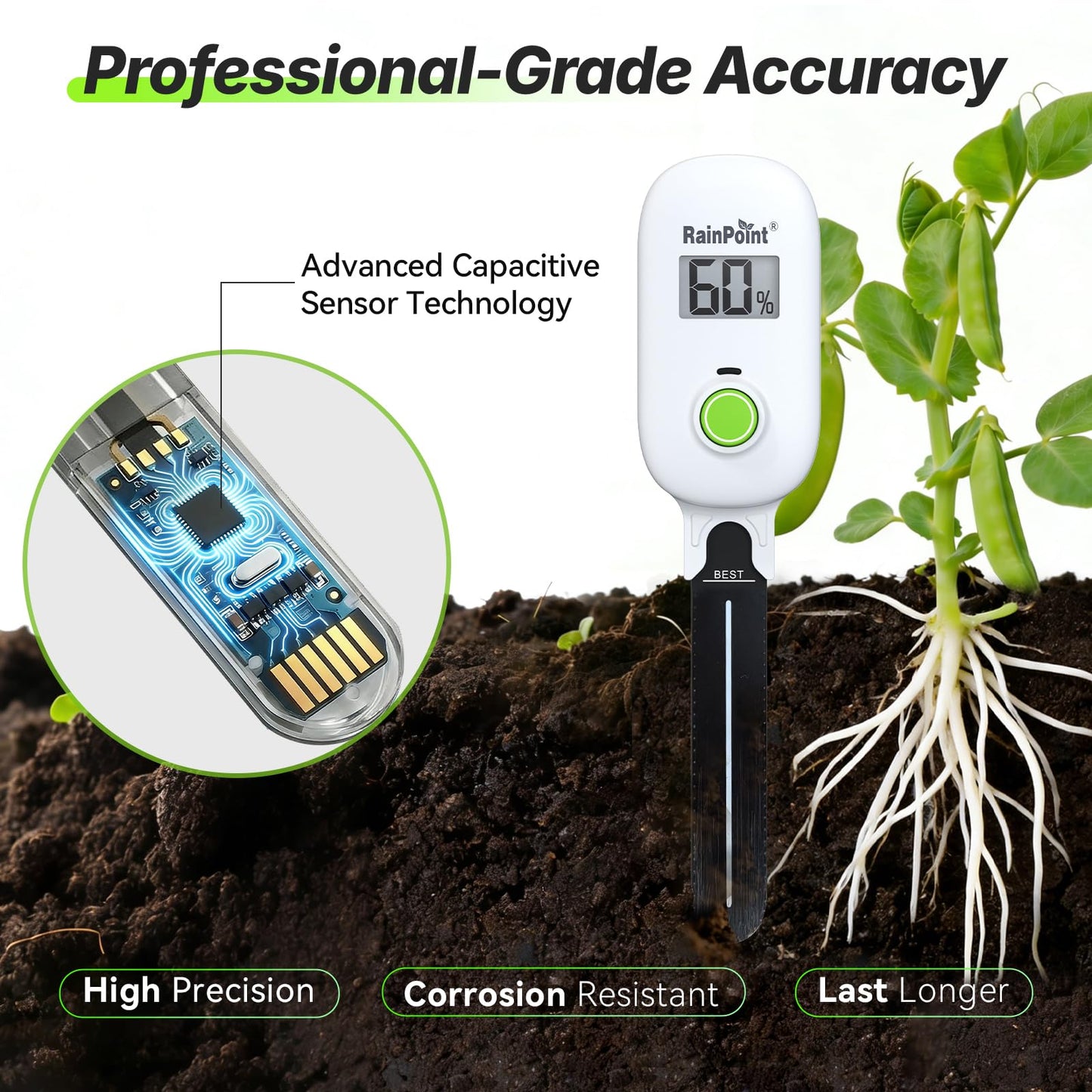 RAINPOINT Smart Digital Wireless Plant Moisture Meter Houseplants Indoor WiFi Hub Kit with Low/High Moisture Alert,Real-time Monitor Hygrometer Sensor Outdoor Gardening Push Notification&Email