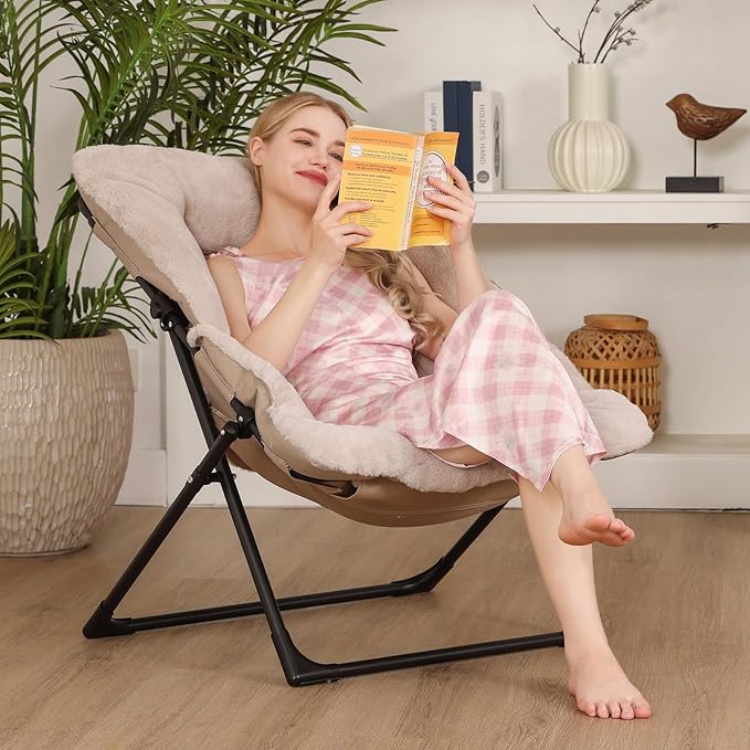 Comfy Saucer Chair for Adults, Soft Faux Fur Bedroom Chair, Accent Dorm Chairs