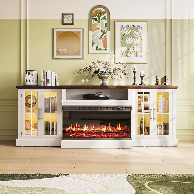 87" Farmhouse TV Stand with 36" Fireplace
