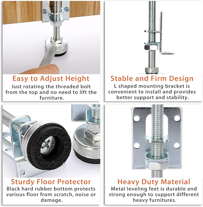 OwnMy 4 Packs Heavy Duty Adjustable Furniture Leveling Feets L Shaped Furniture