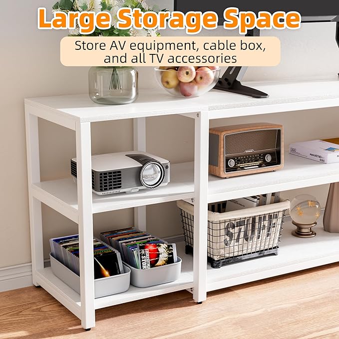Aquzee White TV Stand for up to 85inch, Entertainment Center for 70 75 80 85" TV
