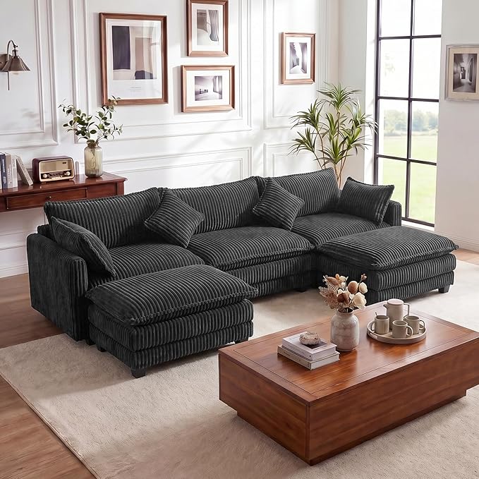 Vesgantti 109" U Shaped Cloud Sectional Sofa, Comfy Corduroy Upholstered