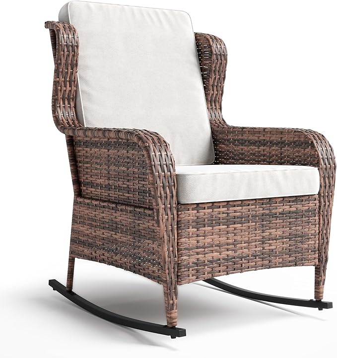 Garvee Outdoor Wicker Rocking Chair, 1 Piece Outdoor Rocking Chair, All Weather