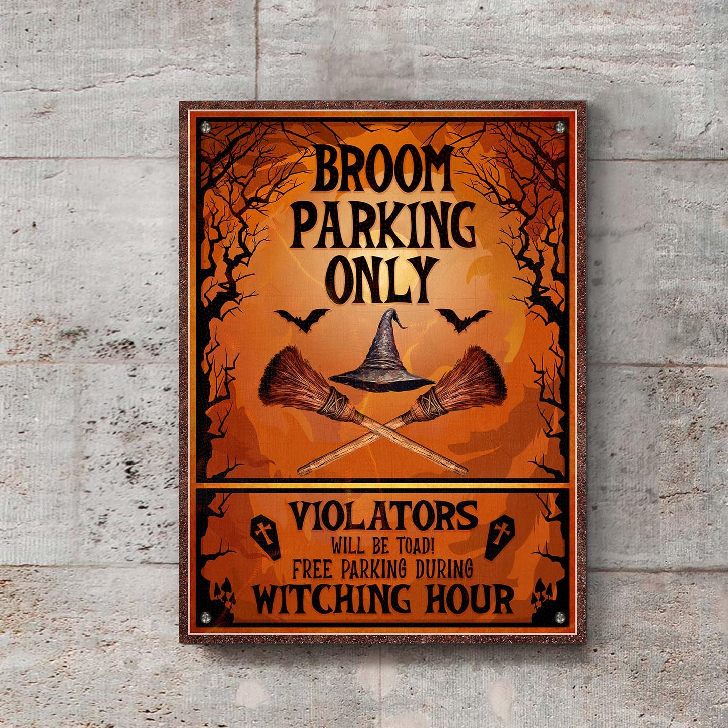 WODORO Broom Parking Only Witch Halloween Printed Metal Sign, 11.8x15.7 Inches, All Others Will Be Toad Wiccan Decor, Halloween Witch Parking Sign, Gifts For Witchy Friends Colleagues Family (01)
