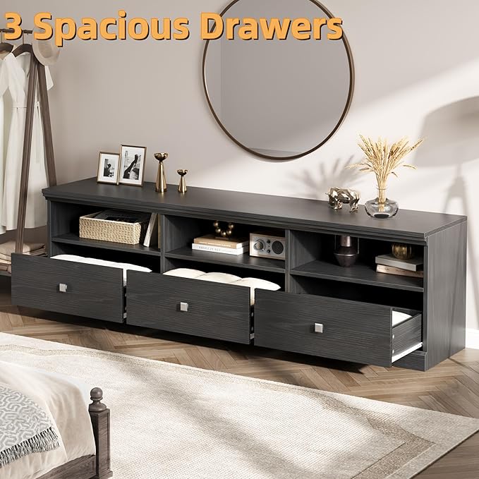 IDEALHOUSE 70in TV Stand for TVs up to 80", Mid Century Modern Entertainment