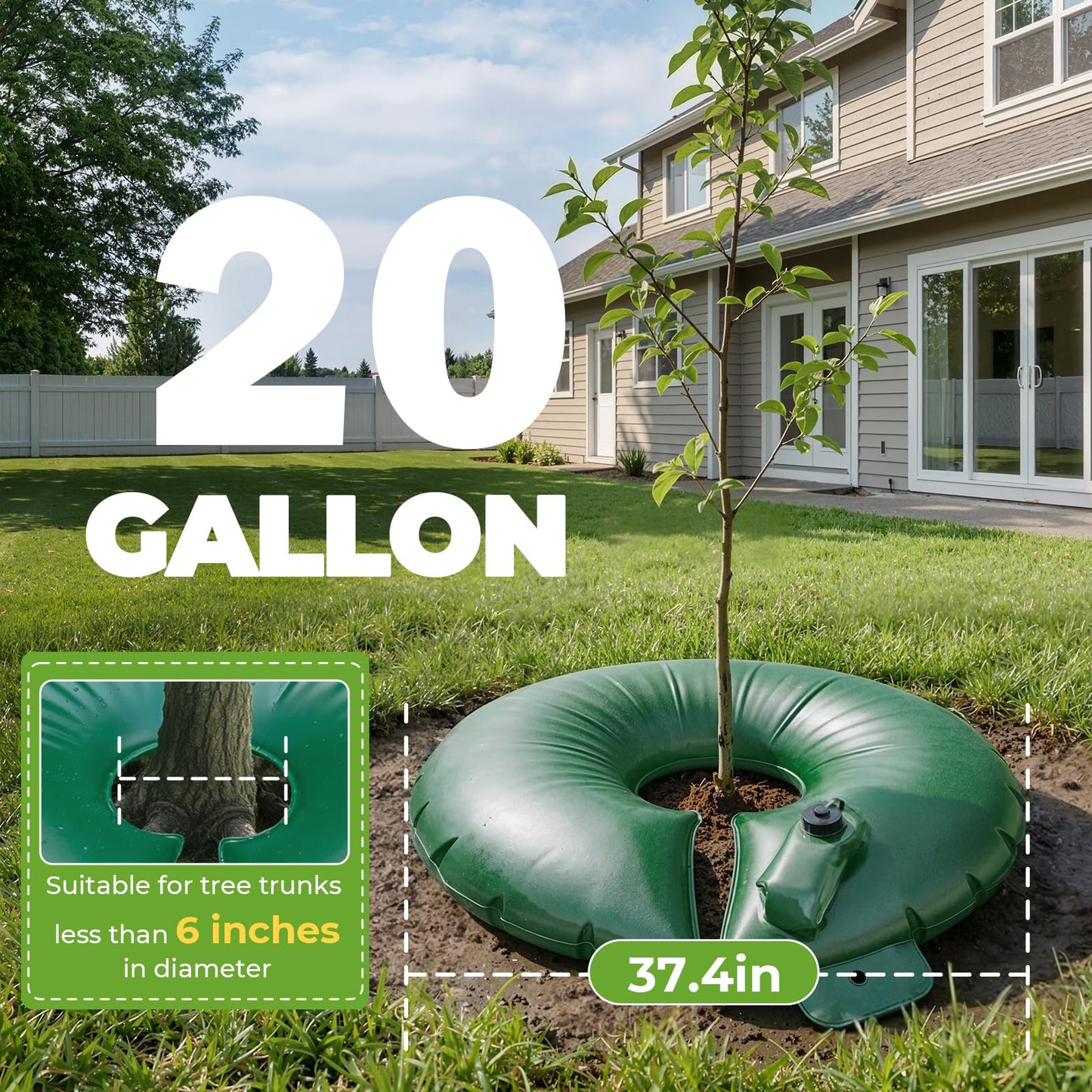 HIRALIY 20 Gallon Tree Watering Bag, 4 Pack Watering Ring, Slow Release 1-5 Days, Deep Root & Automatic Drip Irrigation System, for Multi-Trunk Newly Planted Small Trees and Shrubs