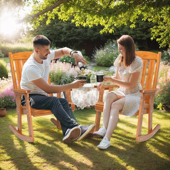 VINGLI Outdoor Rocking Chair, Heavy Duty 600 LBS Wooden Rocking Bench