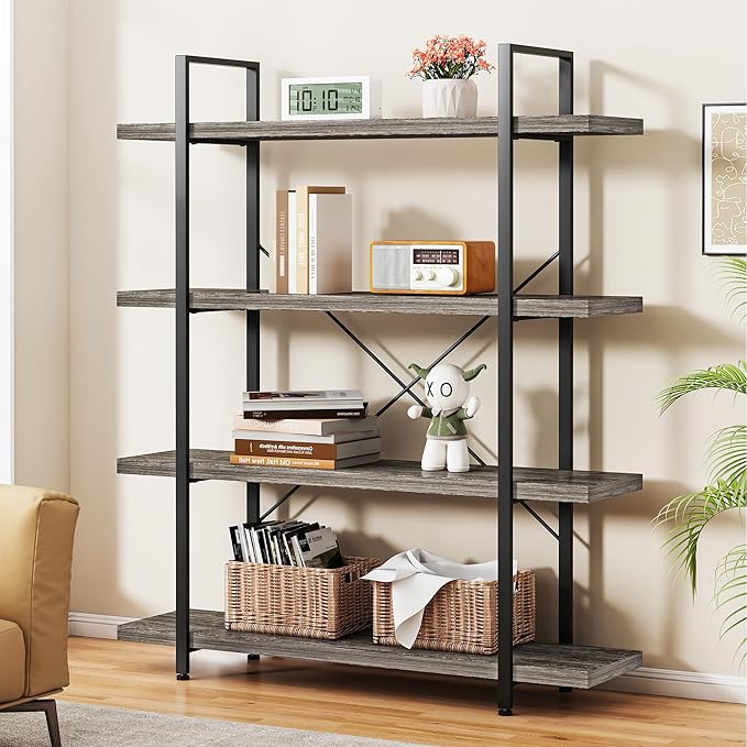 OtterOasis Heavy Duty 4-Tier Industrial Bookcase, 120lbs Shelf Capacity