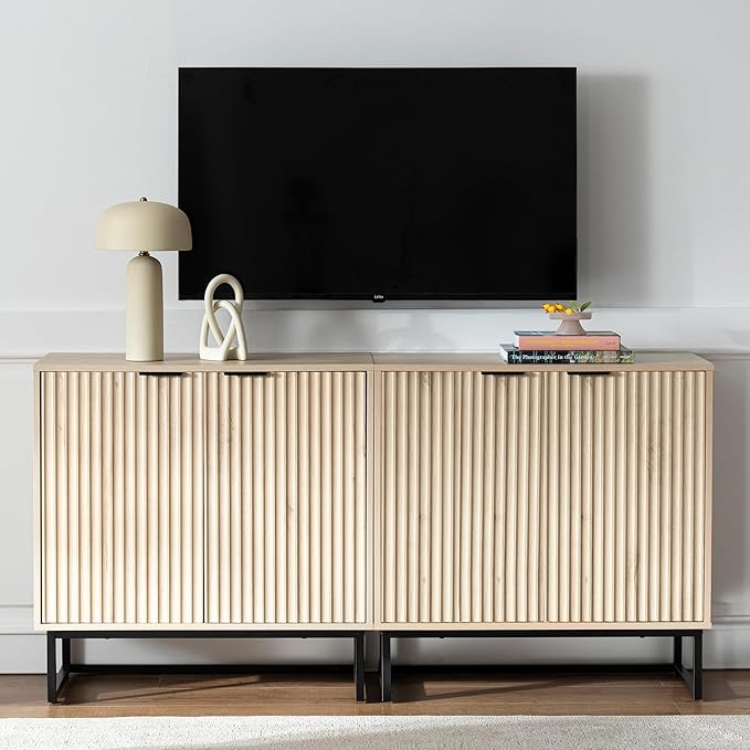 EYYTHUNG Fluted Storage Cabinet Set of 3, Sideboard Buffet Cabinet Modern