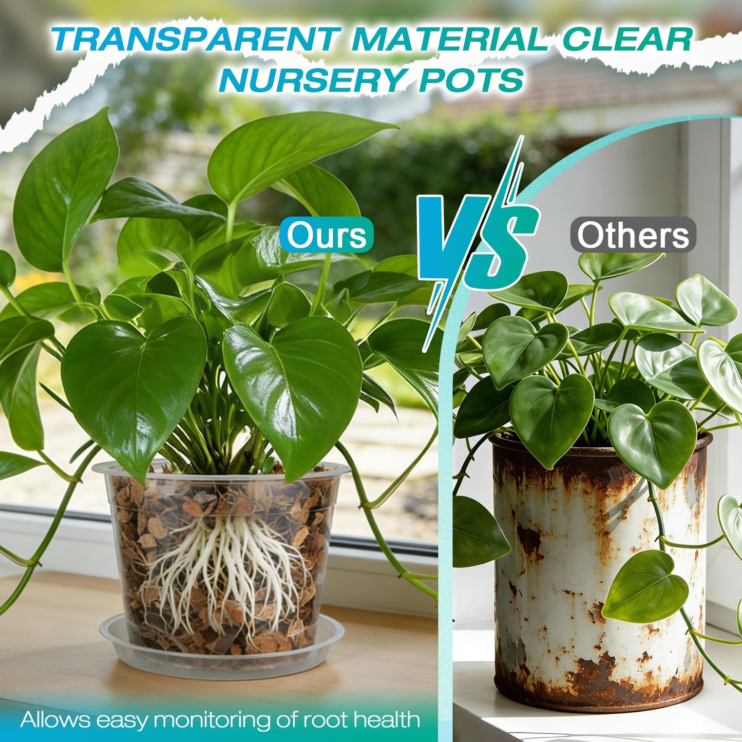 HKKZYT 8/10/12 Inch Clear Nursery Pots with Drainage and Sacuers, 15 Pack Plastic Pots for Plants Indoor Outdoor, Variety Large Clear Pots for Flowers, Succulents (8/10/12inx5pcs)