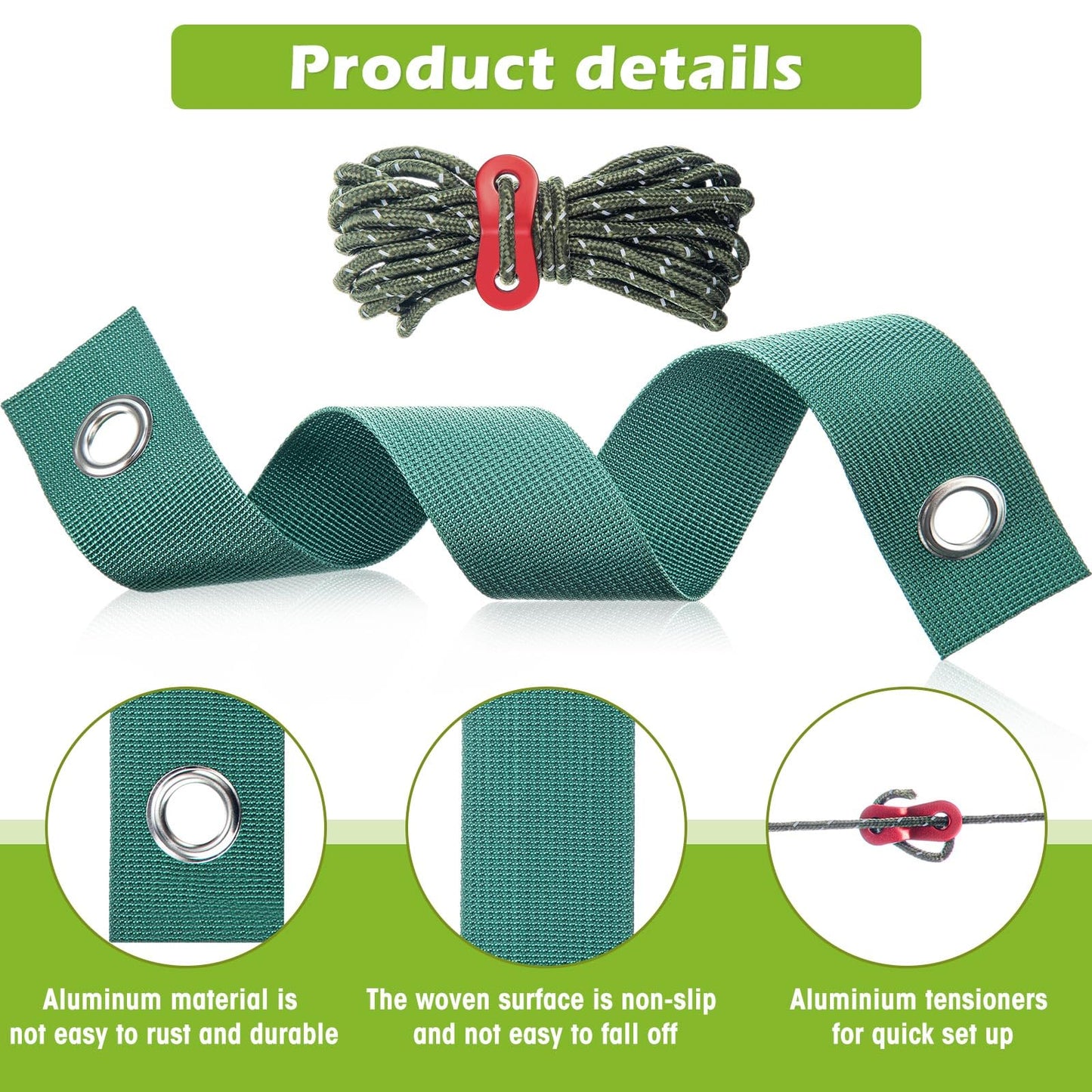 Sintuff 9 Set Heavy Duty Tree Stake Kit 15.75 Inches/ 40 cm Tree Straps for Staking and 13.12 ft/ 4 m Dock Lines Rope for Support Anchoring Home Leaning Plant Straightening Garden Tent(Green)