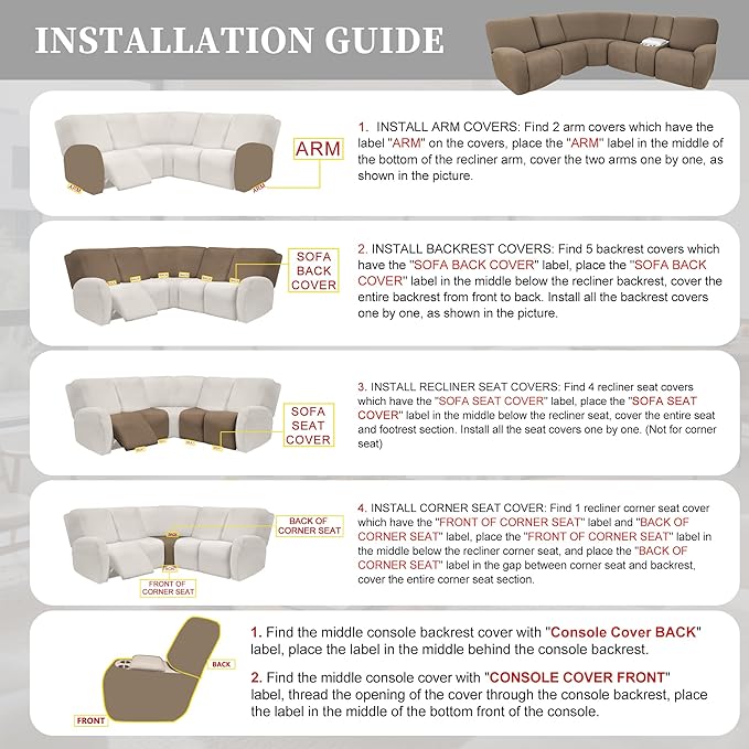 100% Waterproof Sectional Recliner Couch Covers