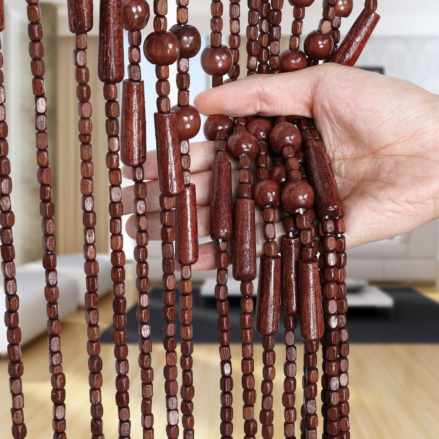 Osunnus Handmade Beaded Curtain for Doorway - Bamboo Wooden Door Beads - Boho Rustic Home Store Decor, 35.5 x 75 Inches Brown