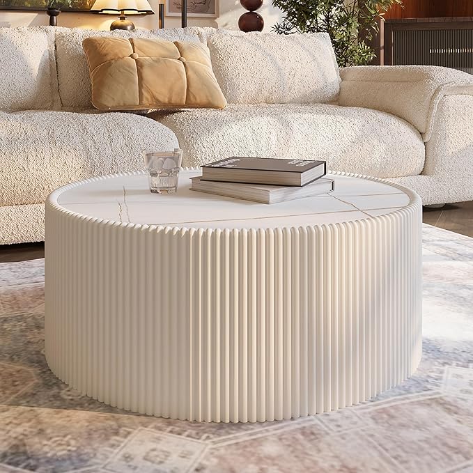 2-Piece Round Nesting Coffee Table Set, 29.52" Marble Coffee Table and End