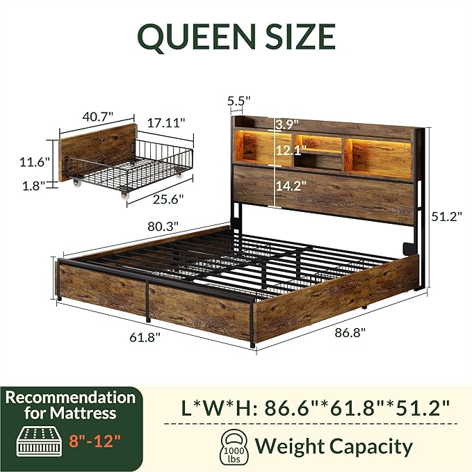 LARMACE Queen Size Bed Frame