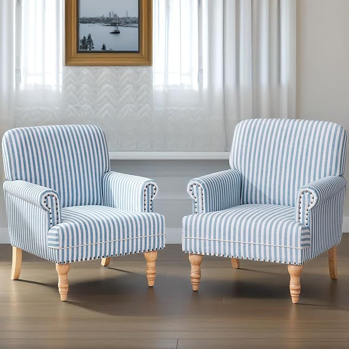 HUIMO Linen Fabric Accent Chairs Set of 2, Mid-Century Modern Armchair