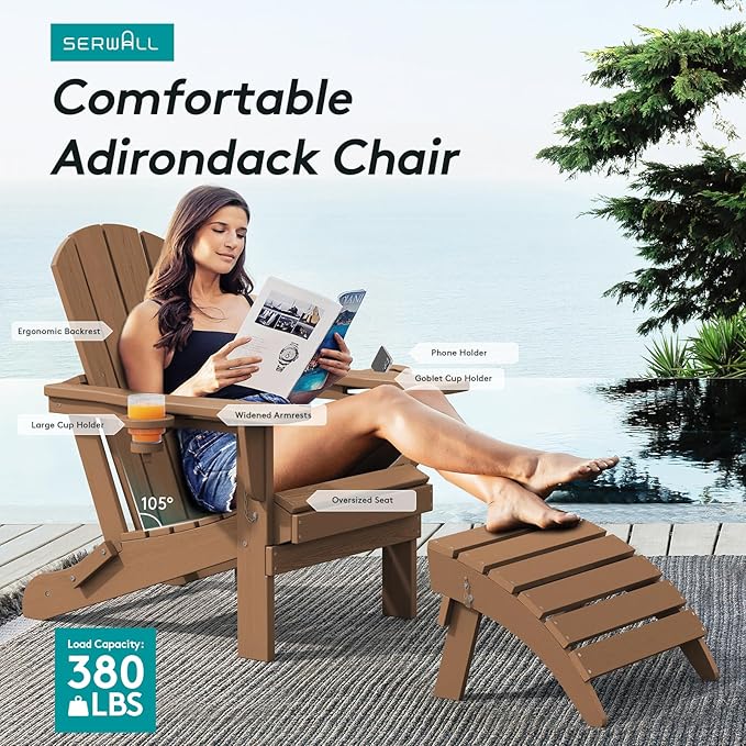 SERWALL Adirondack Chair with Cup Holders
