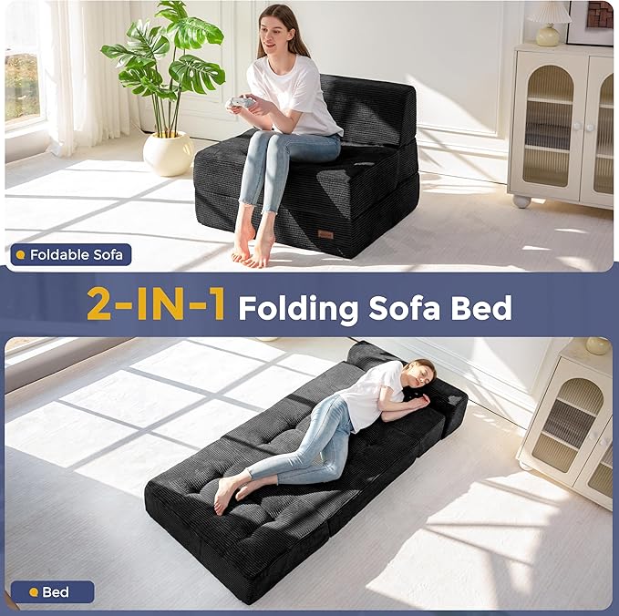 MAXYOYO 8" Folding Sofa Bed, Fold Out Chair Bed Sleeper Chair, Convertible