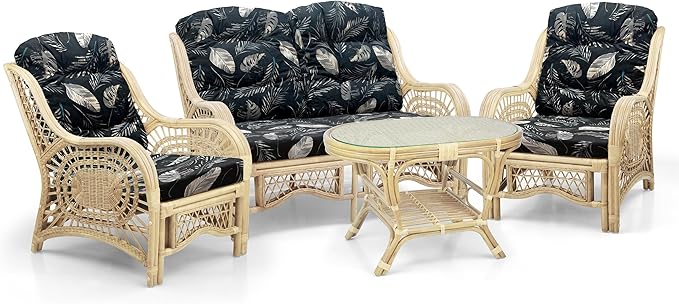 Malibu Lounge Loveseat Sofa Natural Rattan Wicker Handmade Design, Natural Color