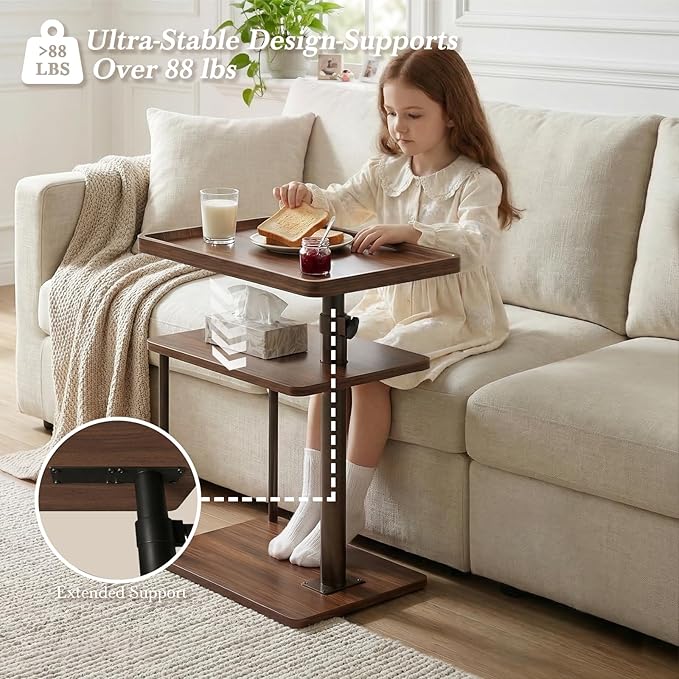 Faesun C Table End Table Adjustable Height, 360°Swivel TV Tray Table