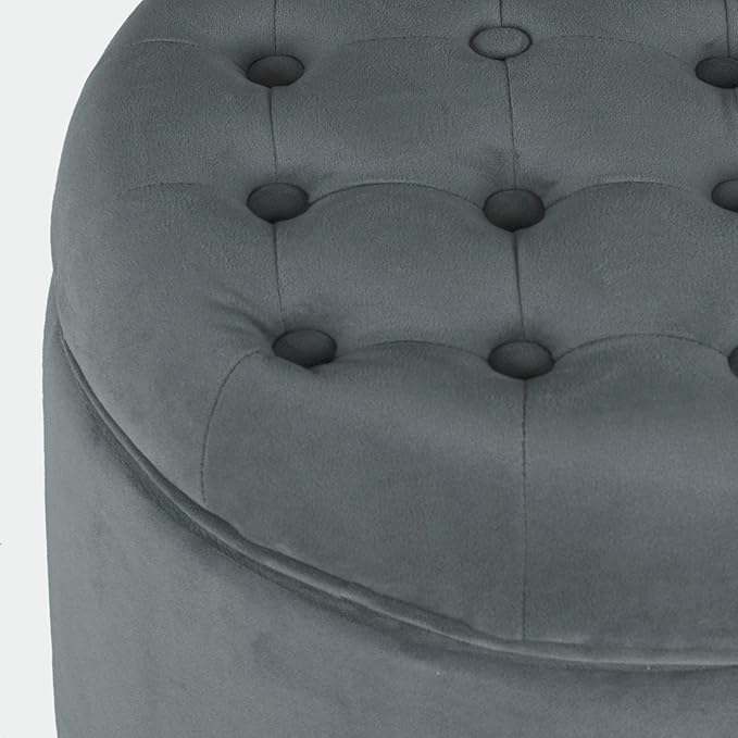 Homepop Home Decor | Upholstered Round Velvet Tufted Foot Rest Ottoman | Ottoman