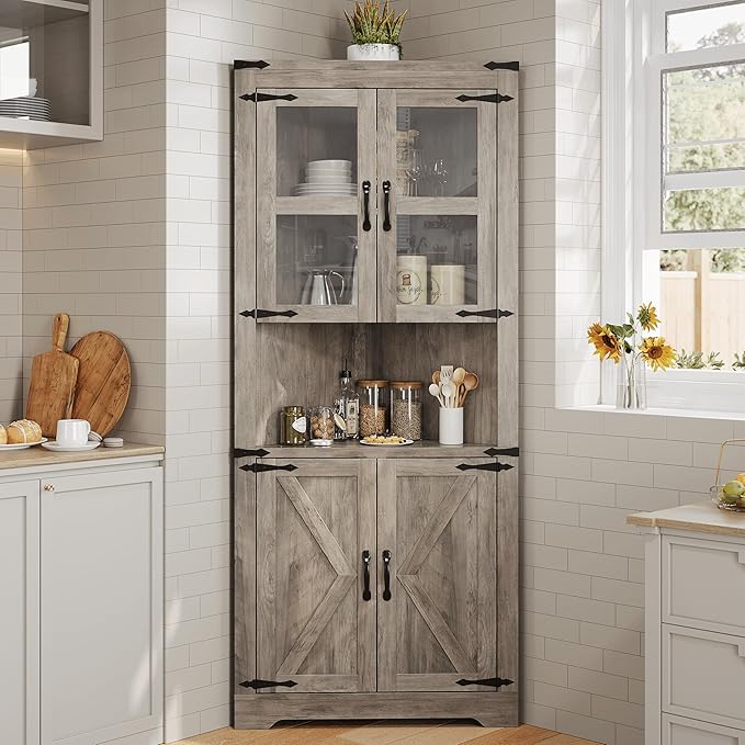 GarveeHome Tall Corner Cabinet, Farmhouse Corner Storage Cabinet