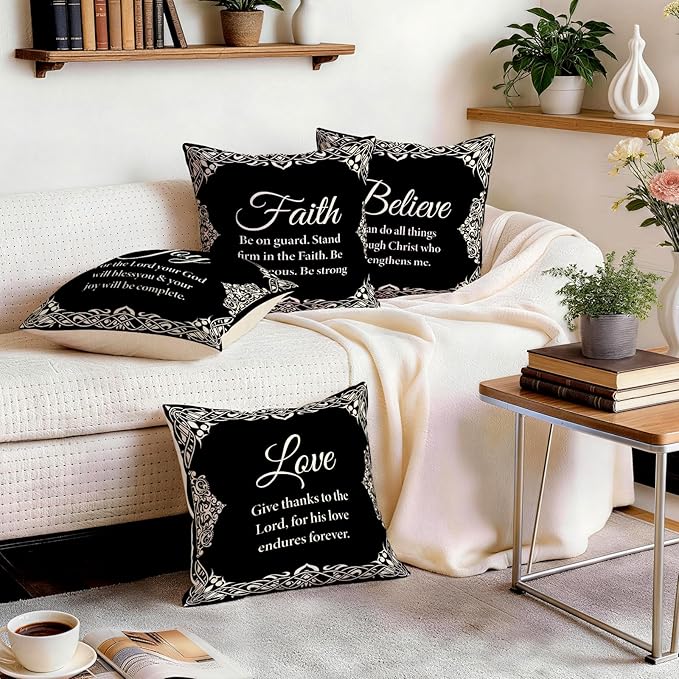 OBSEDE Black and White Bible Verse Decorative Throw Pillow Covers 18 × 18 in