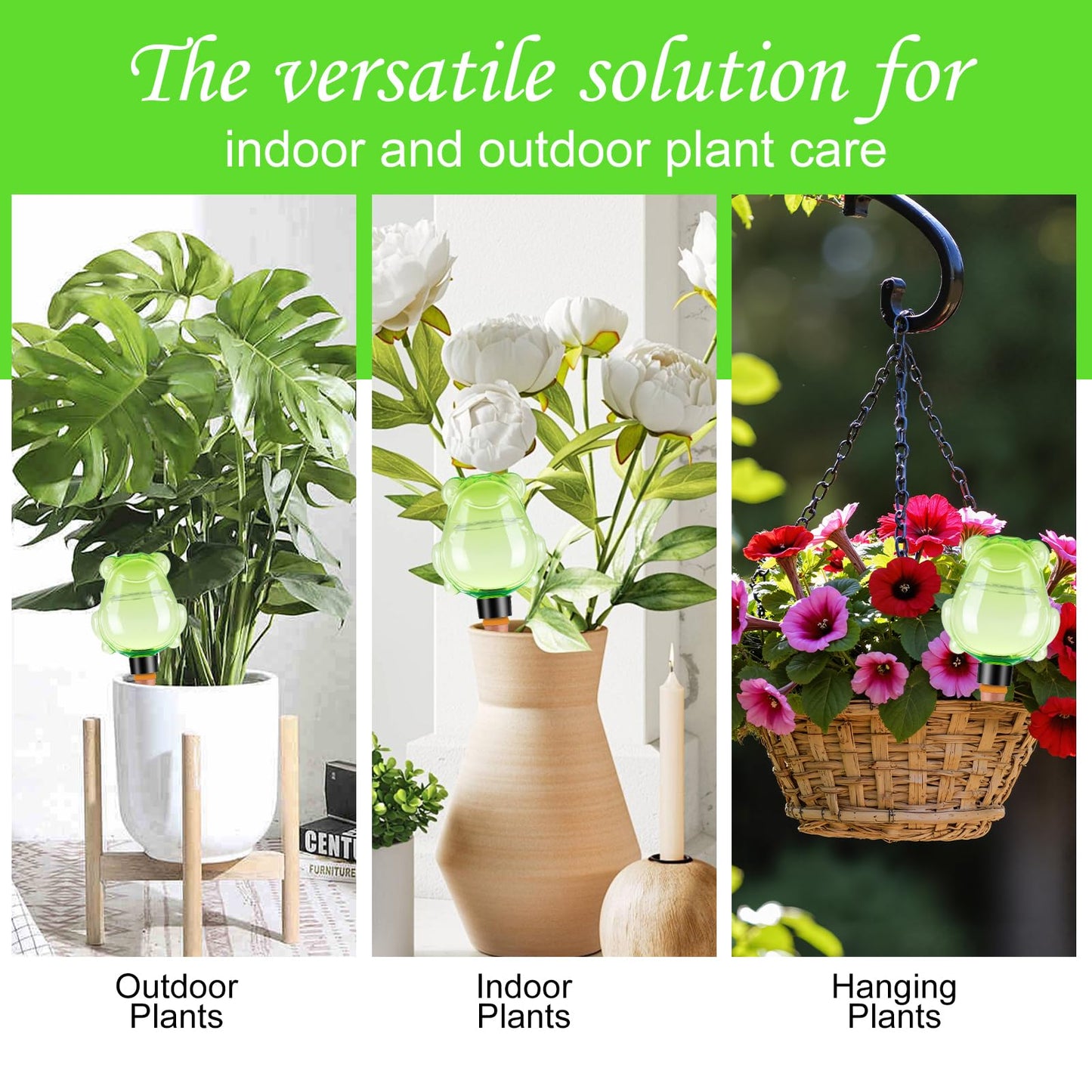 3Pcs Frog Plant Self Watering Globes for Indoor and Outdoor Plastic Water Bulbs Top Fill Plant Watering Globes Slow Release Terracotta Plant Watering Devices System for Plants, Green