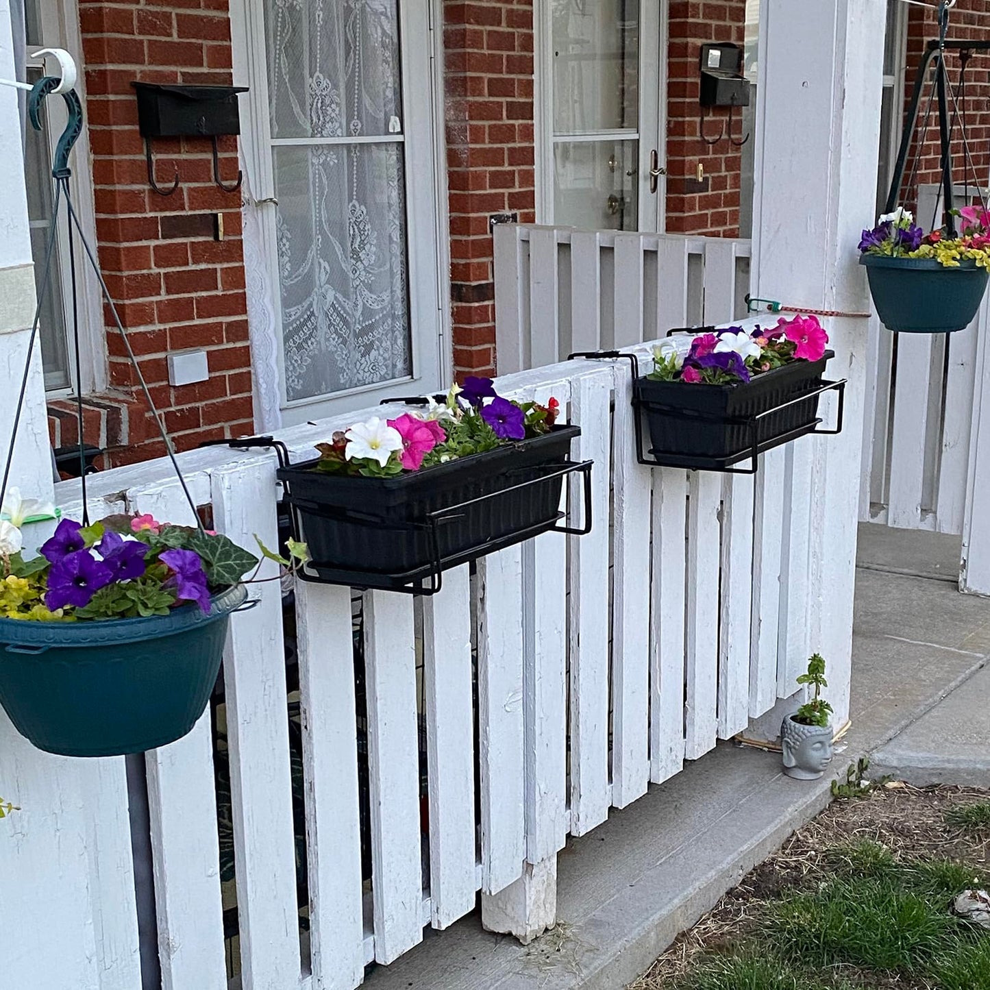 KEILEOHO 6 Pack 17 Inch Plastic Window Flower Box Planter, Rectangular Windowsill Planters with Trays and 30 Plant Labels, Countryside Flower Box Planter Plastic Vegetable Planters, Black