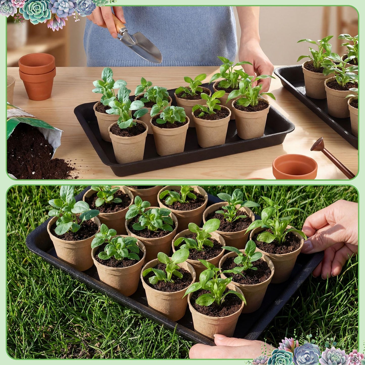 Gejoy 20 Pack 11 Inch Rectangular Plastic Plant Saucers Tray Bulk Heavy Plastic Plant Drip Tray Flower Pot Trays for Indoor Outdoor Anti-Slip Saucer for Garden Potted Water Drips and Soil