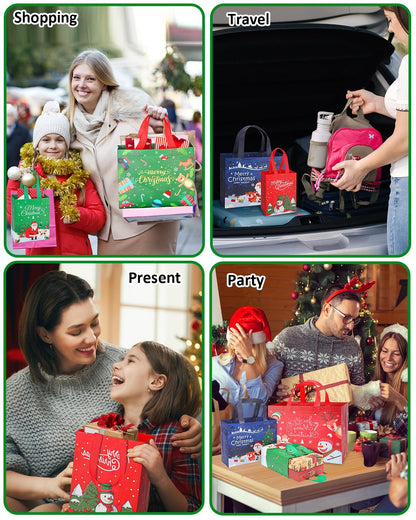 YALTOON 12 Pack Small Christmas Gift Bags, Mini Xmas Bags with Handles, Christmas Party Favor Bags, Tiny Holiday Gifts Bag for Presents, Mini 7.9"x5.9"x3.5"