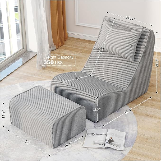 Giant Bean Bag Chair for Adults, Corduroy Chaise Lounge