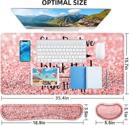 LATEEFAH Mouse Pad with Wrist Rest, Desk Mat + Keyboard Wrist Rest Set, Desk Pad for Keyboard and Mouse, 4-in-1 Large Mouse Pad with Wrist Support for Office, Home