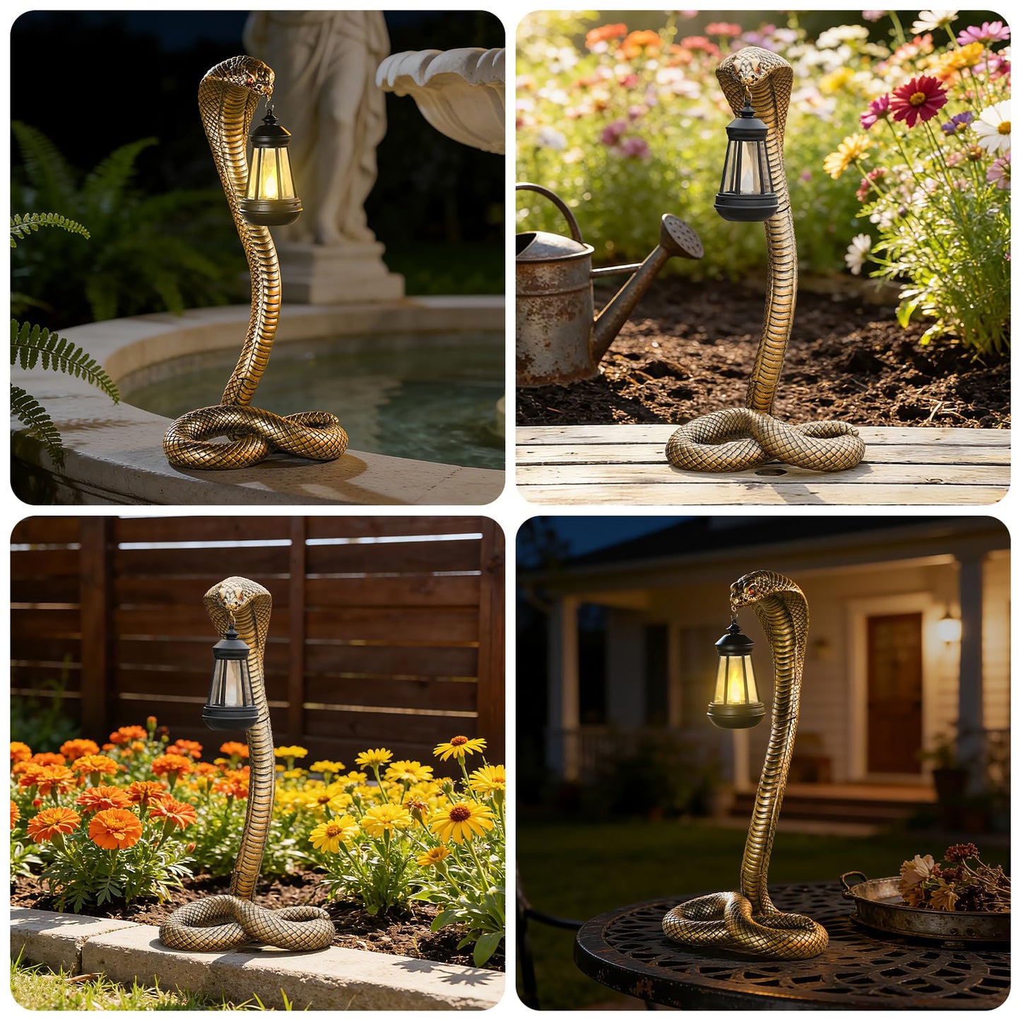 QZJDDZSW Garden Outdoor Statues 19.89'' Snake with Solar Lantern,Lawn Decor Statue for Patio, Balcony, Yard Ornament, Unique Housewarming and Birthdays Gifts for Father Grandpa Men
