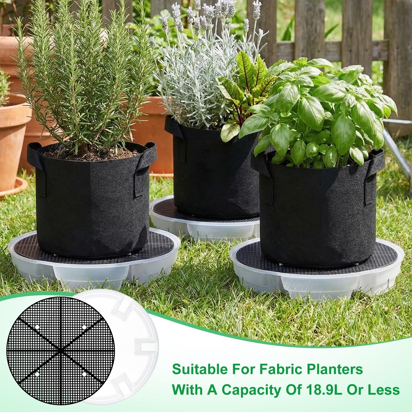 Yimomoyi 4 Pack Self-Watering Fabric Pot Base - Auto-Irrigation System Plant Saucer, Auto Watering Plant Water Tray Self Watering System for Indoor Greenhouse Grow Tent Garden