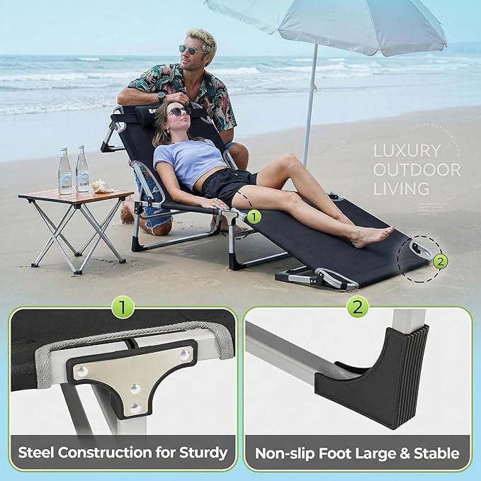 FUNDANGO Oversize Lounge Chair Outdoor, 300 lbs Large Camping Cots